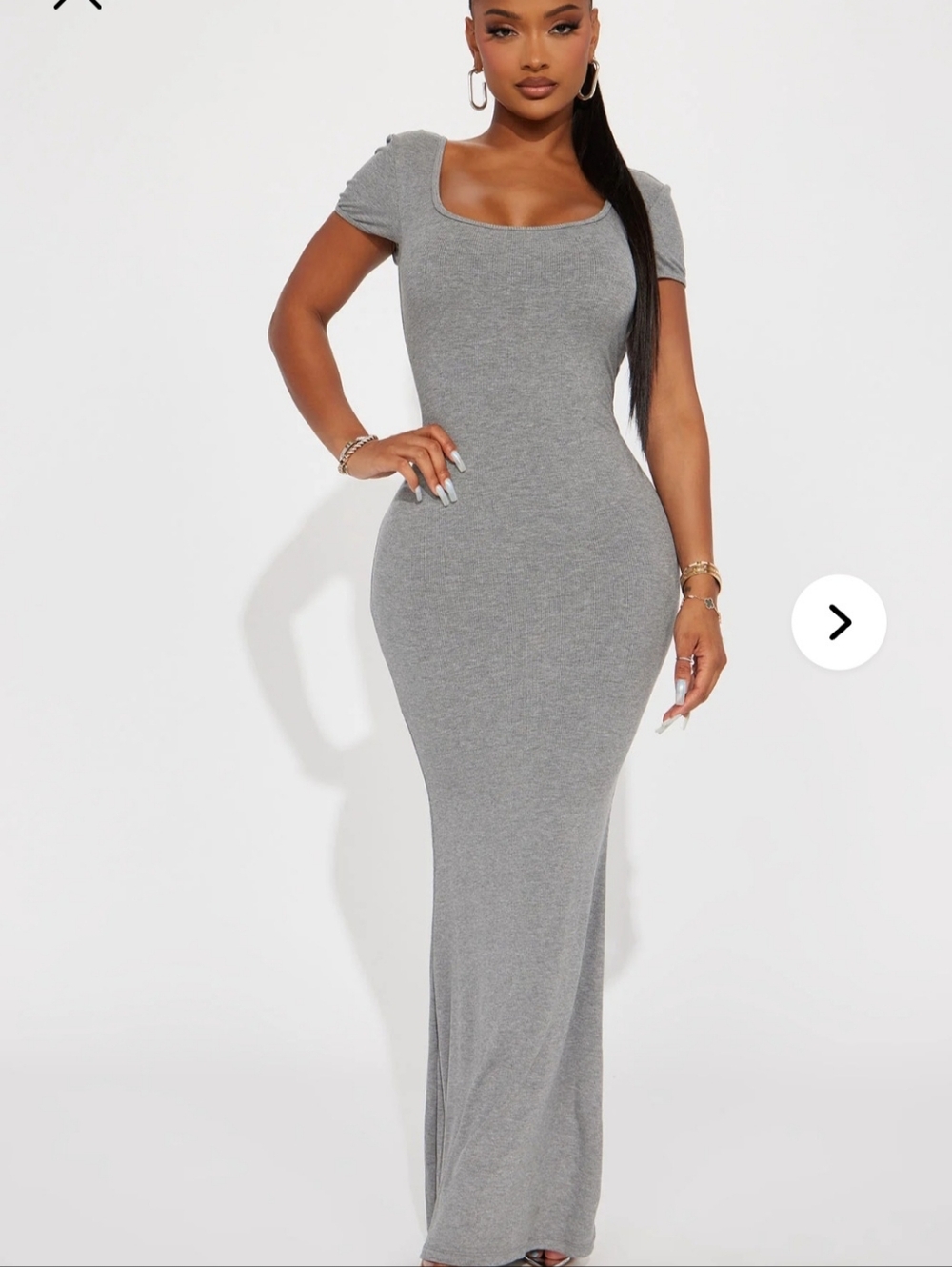 Gray Lace-Up Front Short Sleeve Maxi Dress